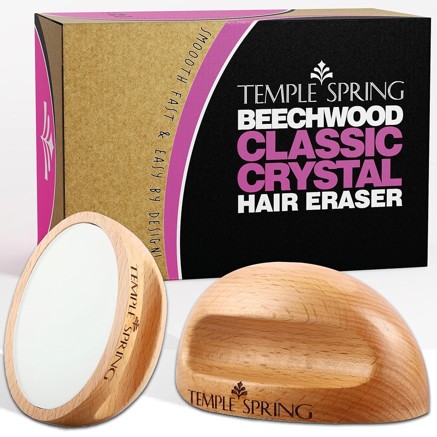 Temple Spring Crystal Hair Eraser – Beauty Tools + Accessories for Painless Hair Removal-Crystal Hair Remover for Silky Smooth Skin – Exfoliating Wooden Magic Hair Removal Stone for Legs+Body -Classic