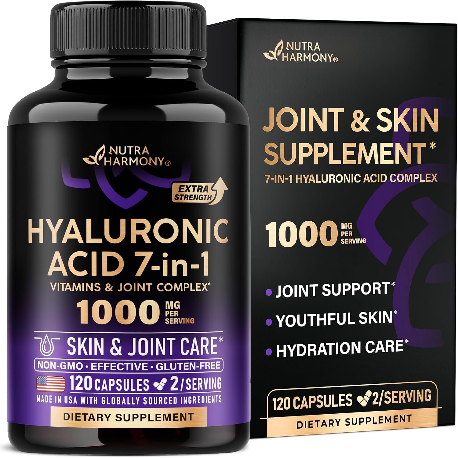 Hyaluronic Acid Supplements 1000mg – Skin & Joint Support – 120 Caps