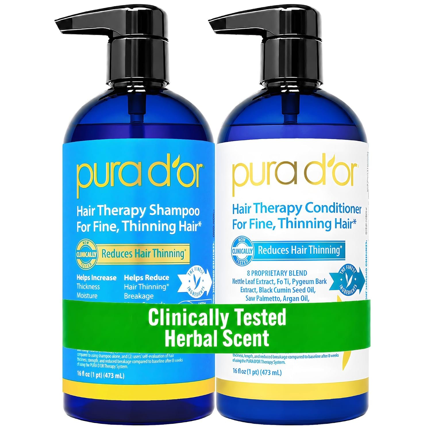 PURA D’OR Hair Thinning Therapy Biotin Shampoo & Conditioner Set, 16oz x2