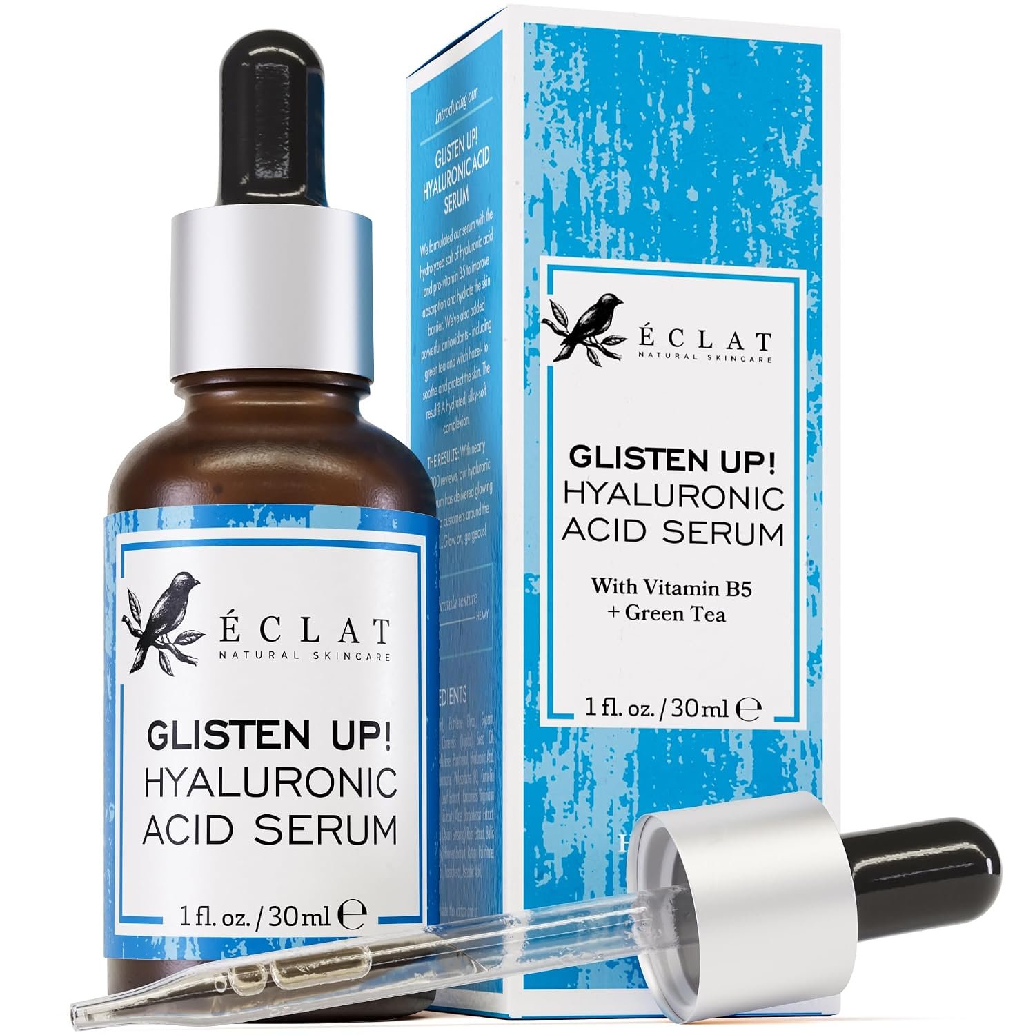 Eclat Skincare Hydrating Hyaluronic Acid Serum for Face – 2.5% Hyaluronic Acid + 3% B5, Green Tea & Jojoba Oil – Moisturizing & Plumping Formula for Radiant & Smoother Skin 1 Fl Oz