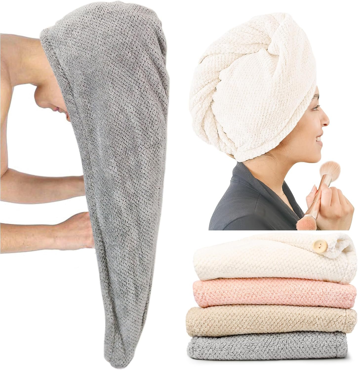 ROLSHOL 4 Pack Extra Large Microfiber Hair Towel Wraps for Women