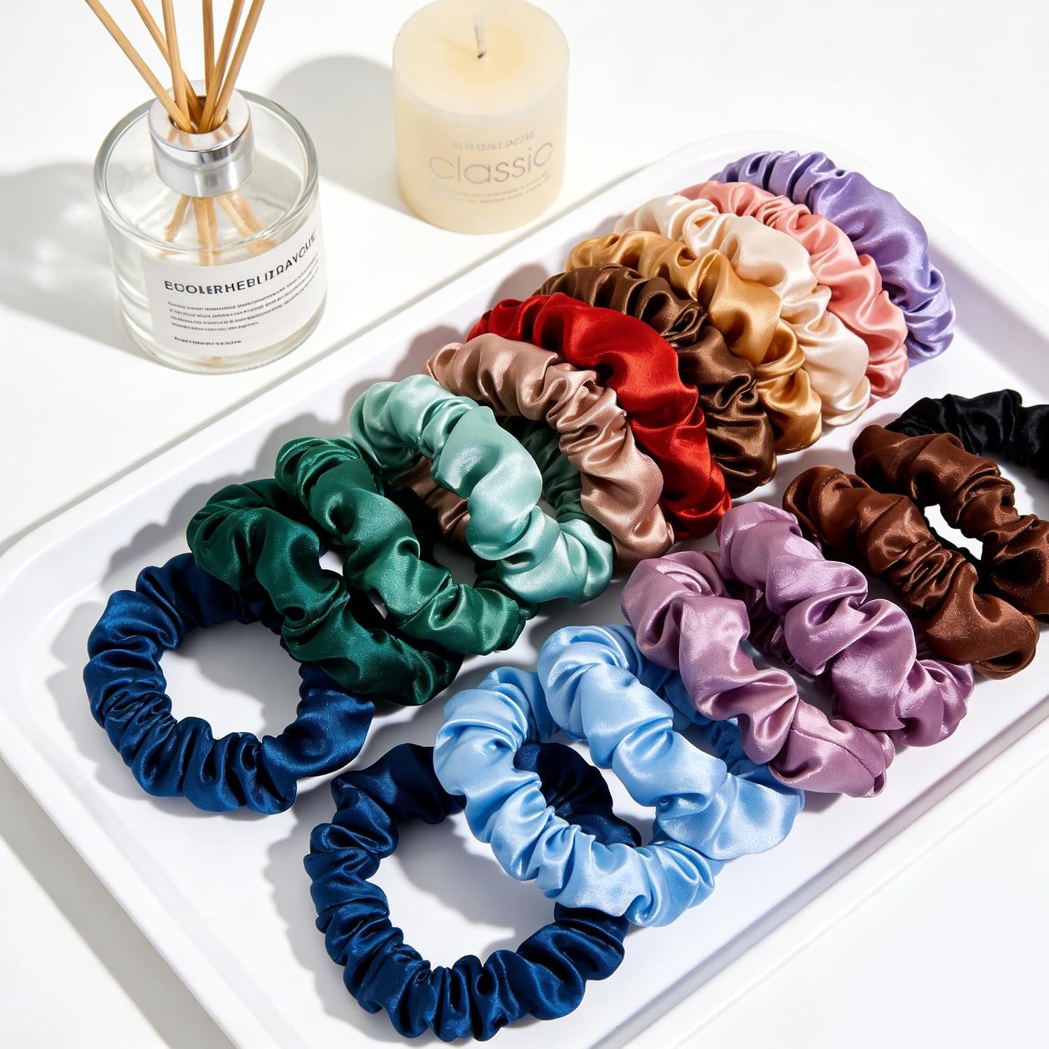 50 Pack Silk Scrunchies Mulberry Silk Elastic Band Scrunchy Hair Ties For Women Girls, Mixed Colors