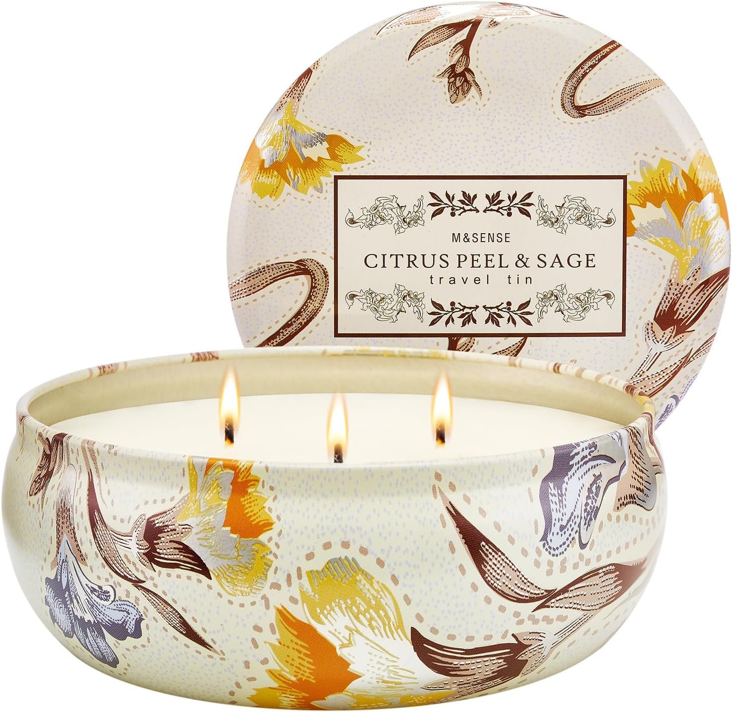 M&SENSE 3 Wick Soy Candles, Citrus & Sage Scented for Home, 12oz