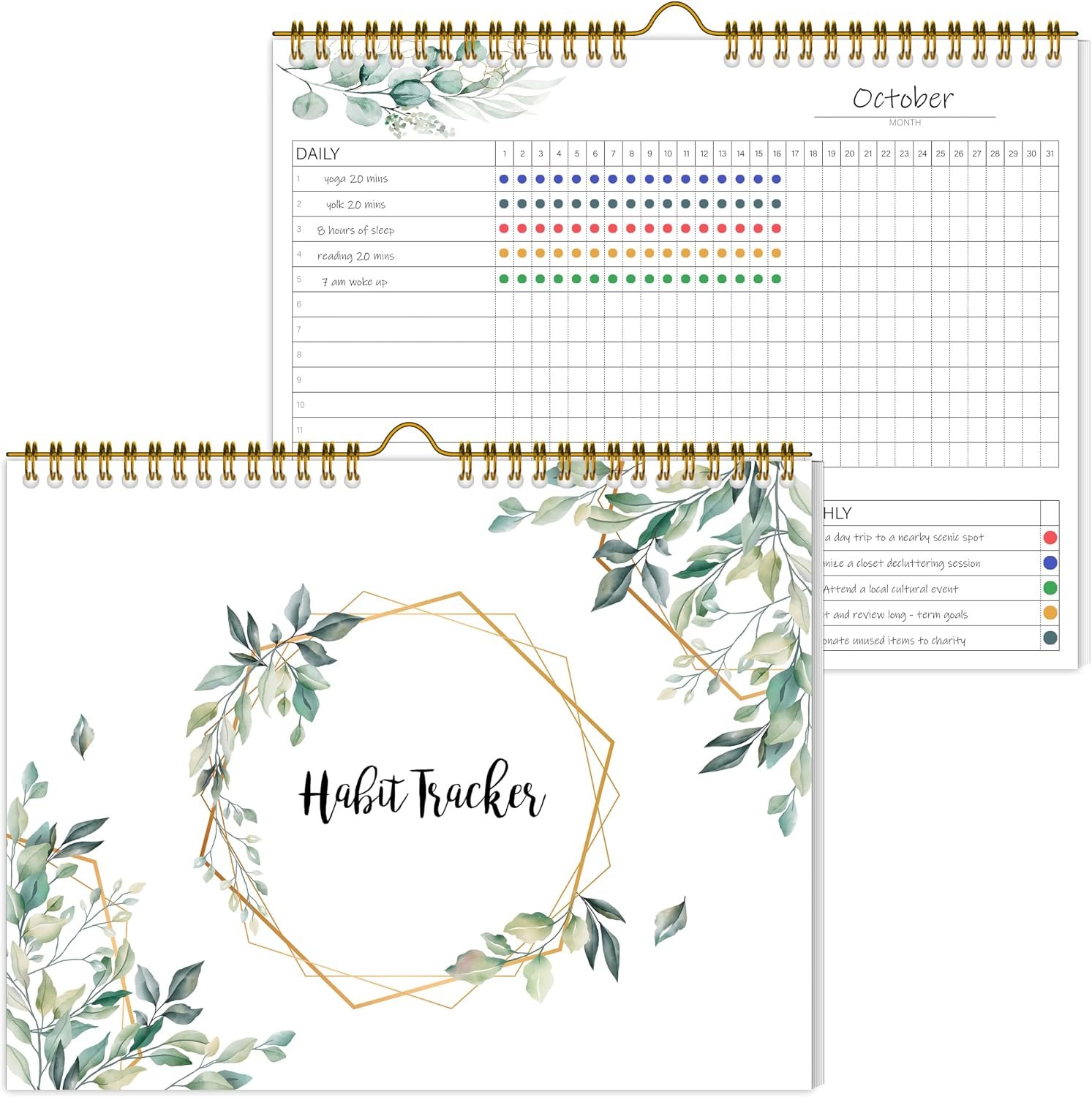 Habit Tracker Calendar Undated for Daily, Weekly & Monthly, 8″ x 10″(Green)