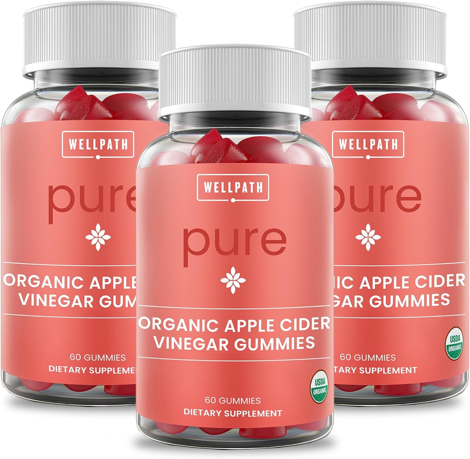 WellPath Organic Apple Cider Vinegar Gummies with The Mother, Vegan, 180 Ct