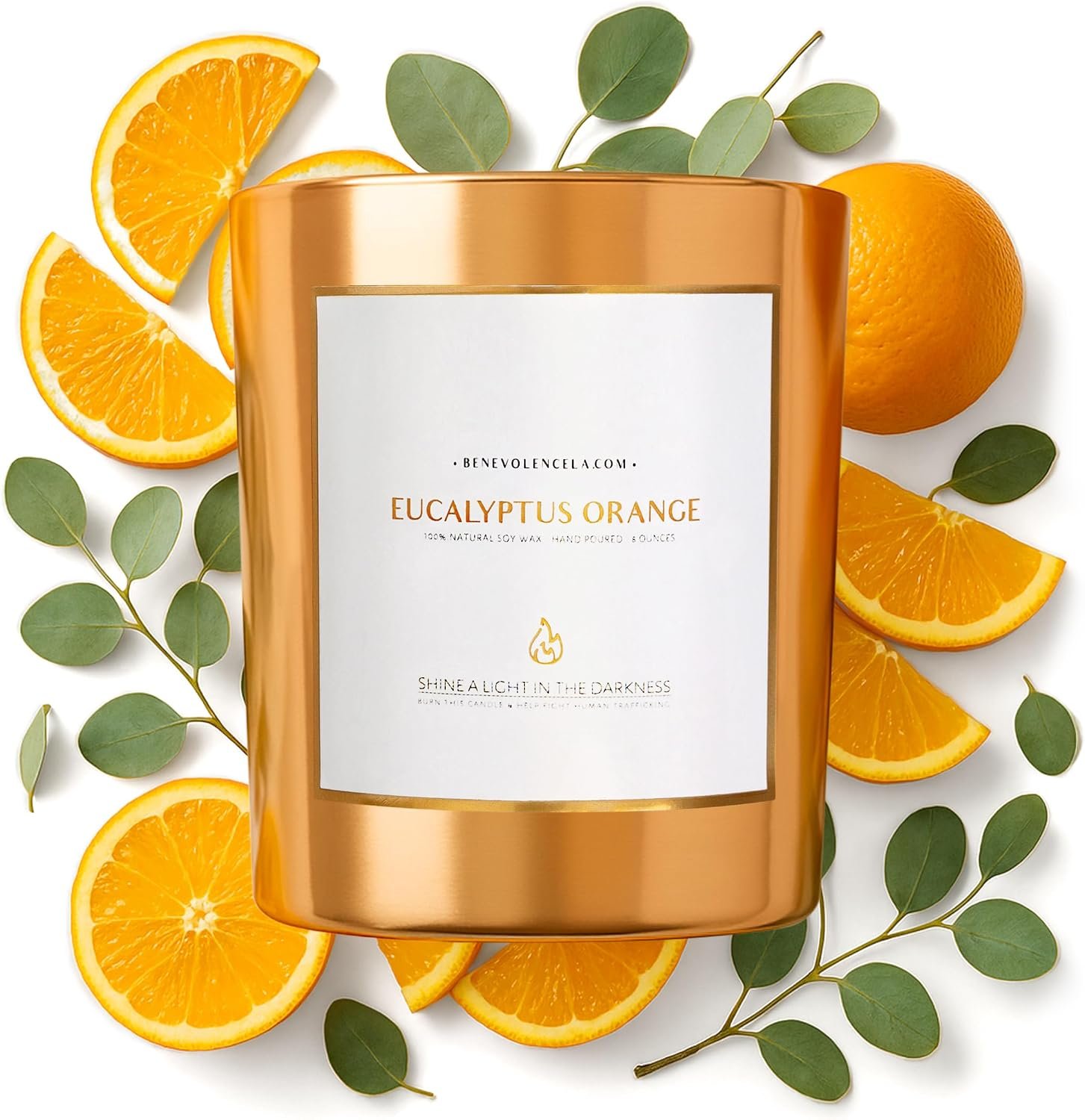 Benevolence LA Premium Eucalyptus Orange Scented Candle – Long-Lasting, 45-Hour Burn – Luxury Natural Soy Wood Wick Candle for Home – Aromatherapy & Room Decor – 8oz