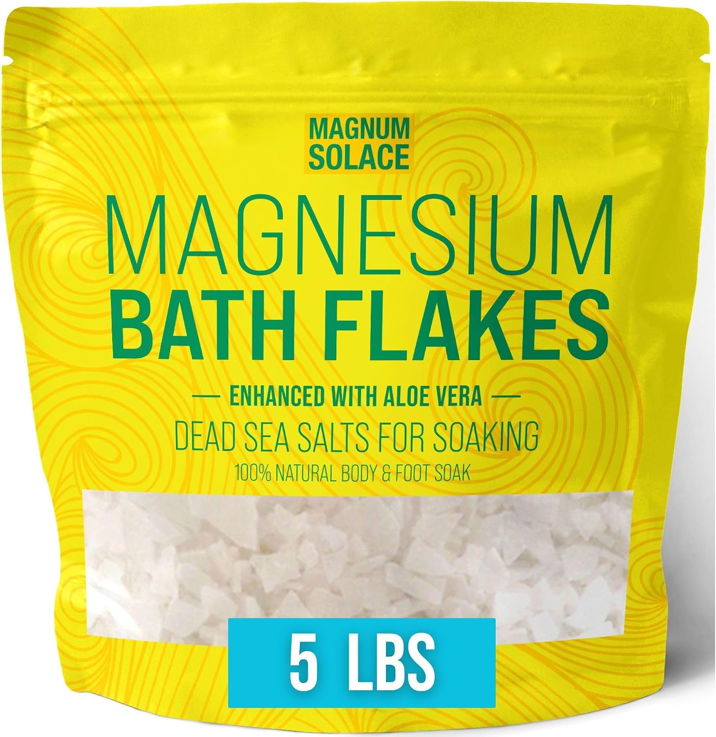 Magnesium Bath Flakes – Dead Sea Salt – Dead Sea Salts for Soaking – Magnesium Flakes for Bath – Enhanced with Aloe Vera (5 Pound)