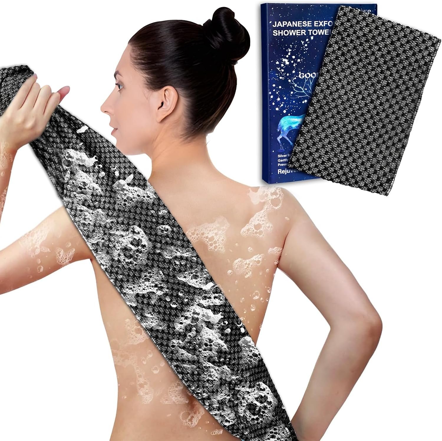 Exfoliating Washcloth Shower Towels Rich Silver Ion & Carbon Fiber