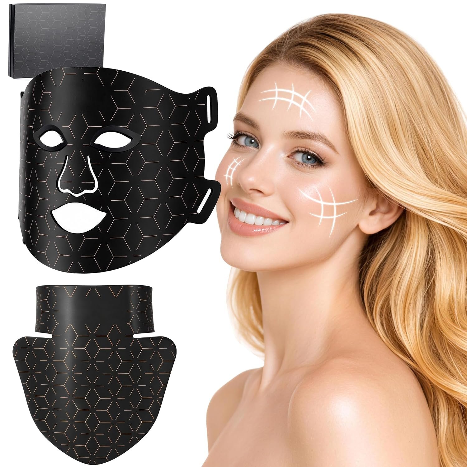 4 Light Red Light Face & Neck Mask, Rechargeable Beauty Mask Eye Protection