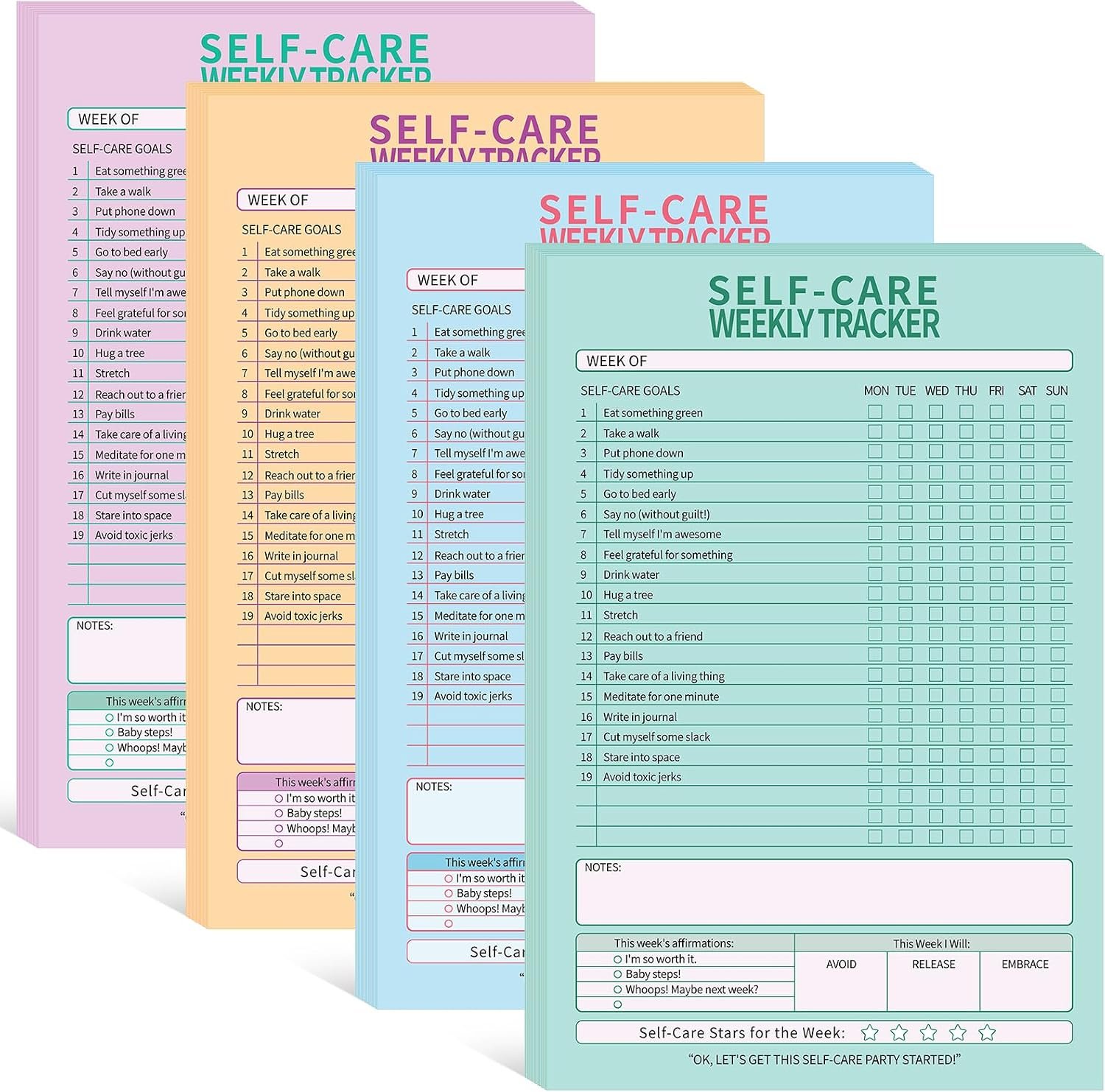 Cholemy 4 Pcs 240 Sheet Checklist Notepad Weekly Tracker Pad, Self Care