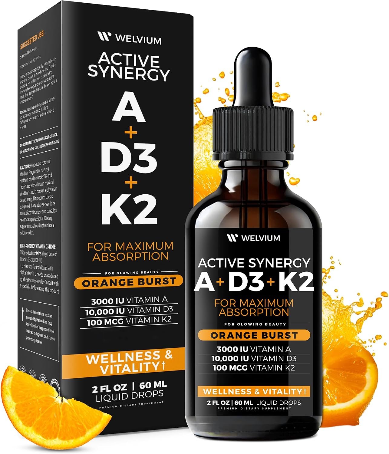 5-in-1 Liquid Vitamin D3 K2 Drops, ADK 10 Vitamin Supplement
