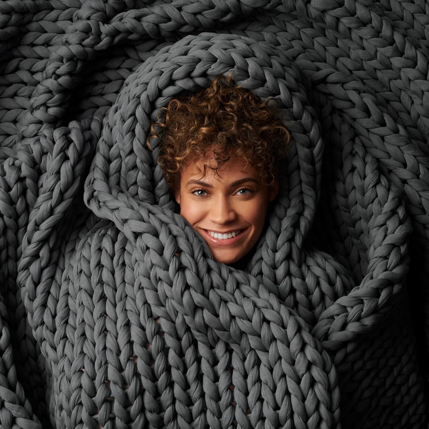 Bearaby Cotton Hand-Knit Weighted Blankets for Adults – Chunky Knit Blanket – Sustainable, Breathable, Organic, Cooling Weighted Blanket – Machine Washable (Asteroid Grey, 10 lbs, 40″x64″)