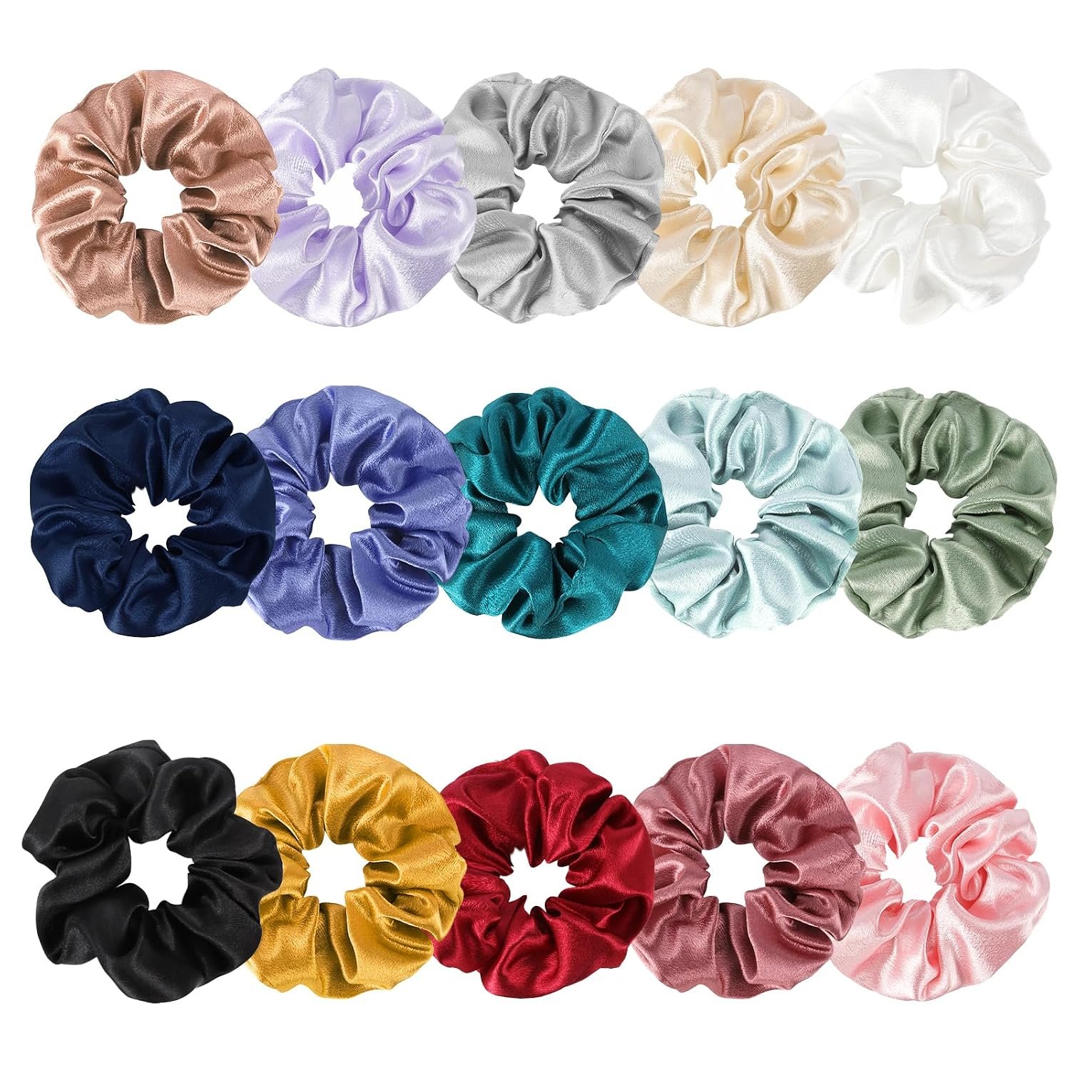 15 Pcs Satin Scrunchies Glossy Silk Colorful Scrunchies for Women and Girls Mulberry Silk Hair Ties for Thick Curly & Thin Hair Soft Ponytail Holder No Damage