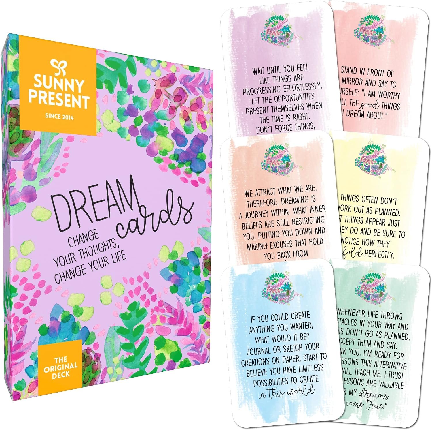 Sunny Present Dream Cards – Change Your Thoughts, Change Your Life – 50 self Care Cards to Help You Achieve Your Dreams