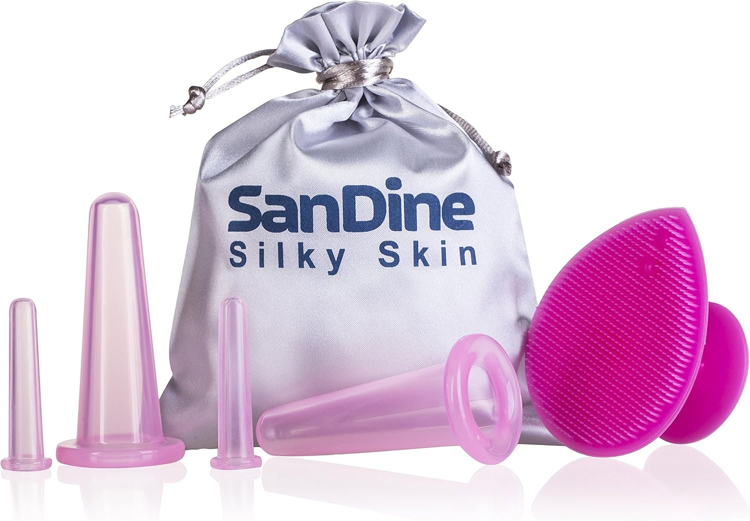 Face Cupping Set – Cupping Therapy Sets – Facial Cupping System – Silicone Massage Cups – Double Chin Reducer – Cupping for Cellulite Kit – Ideal to Shape Your Cheeks and Chin – by Sandine (Pink)