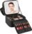 Relavel Makeup Bag with LED Mirror, Small Travel Makeup Case with Rechargeable Lighted Mirror 3 Color Lights, Double Layer Cosmetic Box Makeup Brush Lipstick Holder Organizer for Women, Black