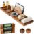 Venusmiles Teak Bathtub Tray Caddy, Foldable Bath Tray with Expandable Handles, Wine Glass and Phone Holders, Book Stand, for Home Spa Relaxation, Luxury Bathroom Accessories – Light Walnut Color