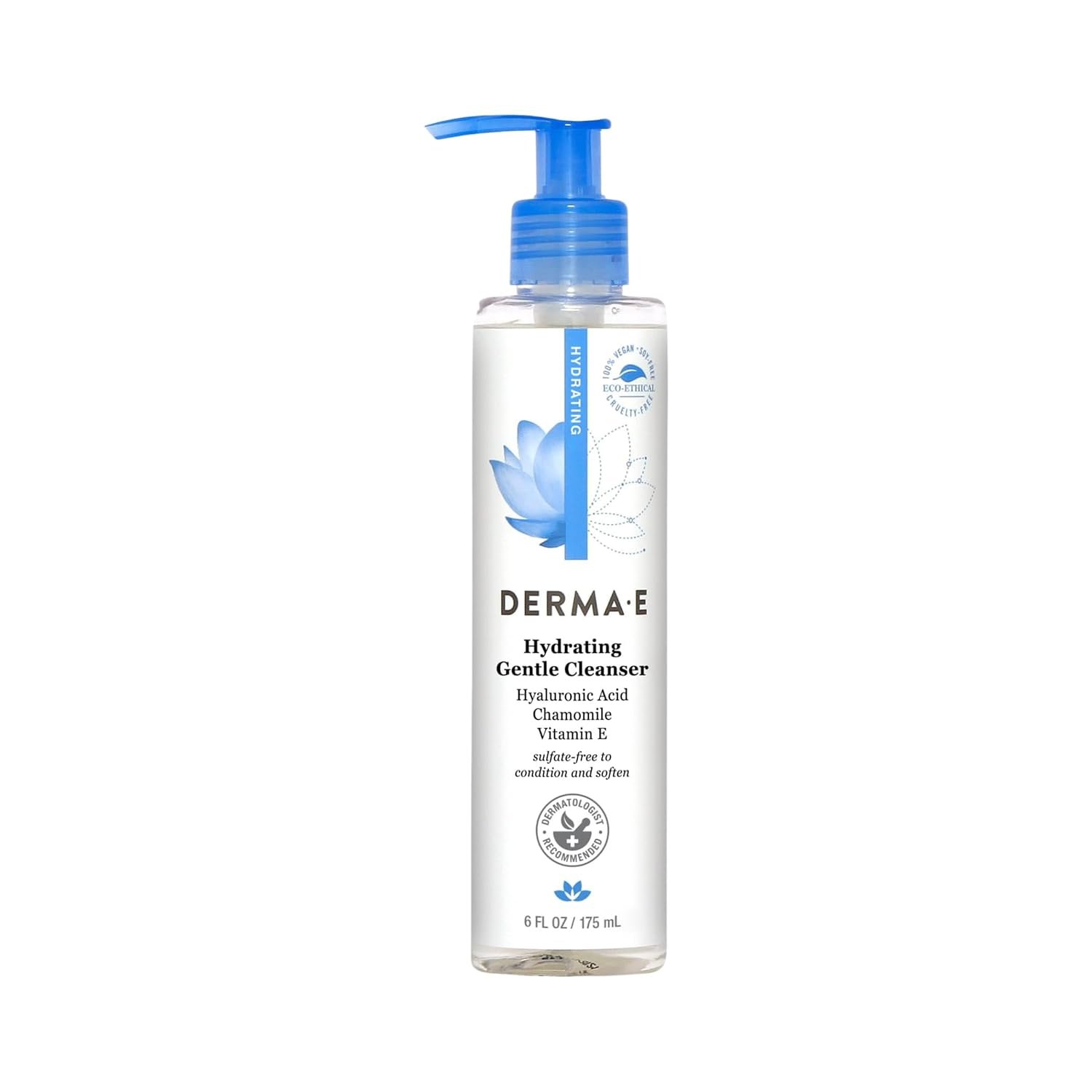 DERMA E Hydrating Gentle Facial Cleanser, Moisturizing Face Wash, 6 Fl Oz