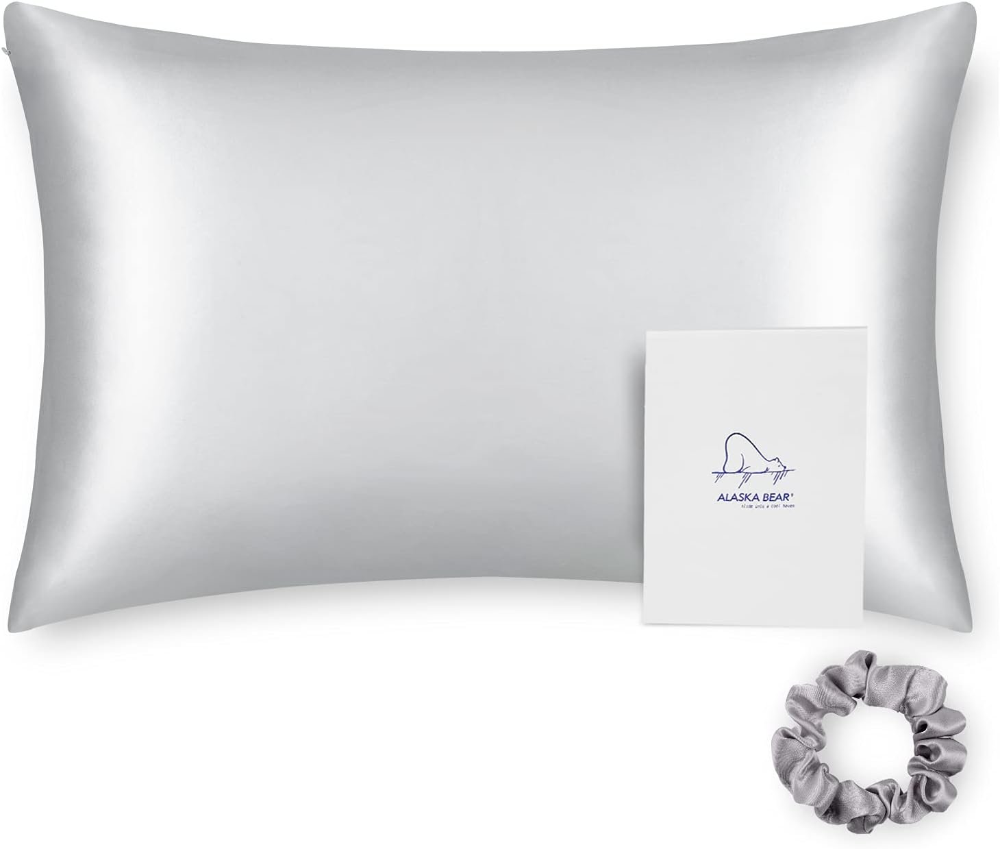 ALASKA BEAR 100% Pure Mulberry Silk Pillowcase for Curly Hair Wife Women Mother Her Grandma Pillow Slip Machine Washable Queen 20″x30″ (1 Pack, Silver)