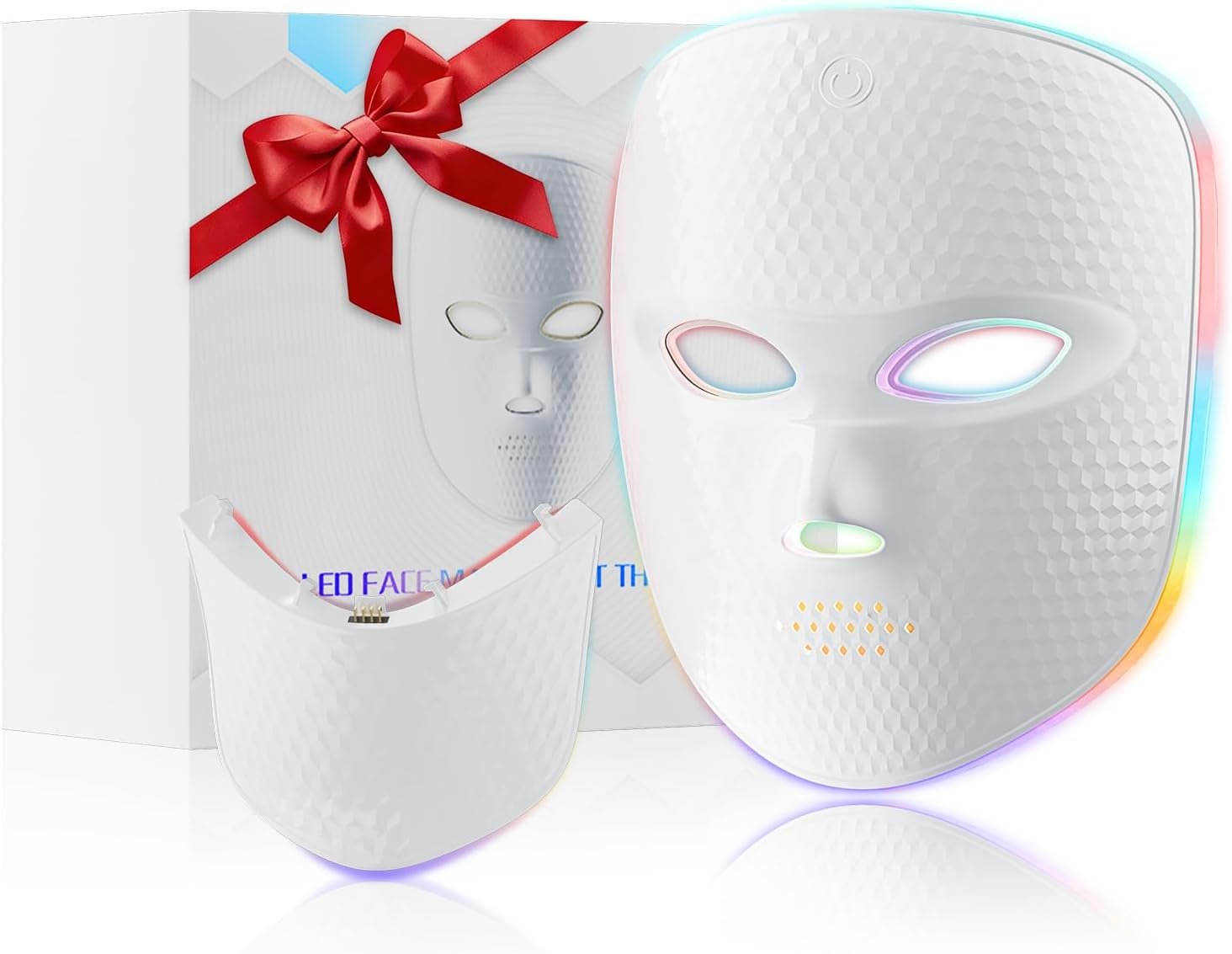 ONLUKY Red Light Therapy for Face, LED Light Therapy Mask for Face & Neck, Red Blue Infrared Light Treatment for Wrinkles & Acne, USB C Rechargeable for Home Use Working Travel Yoga