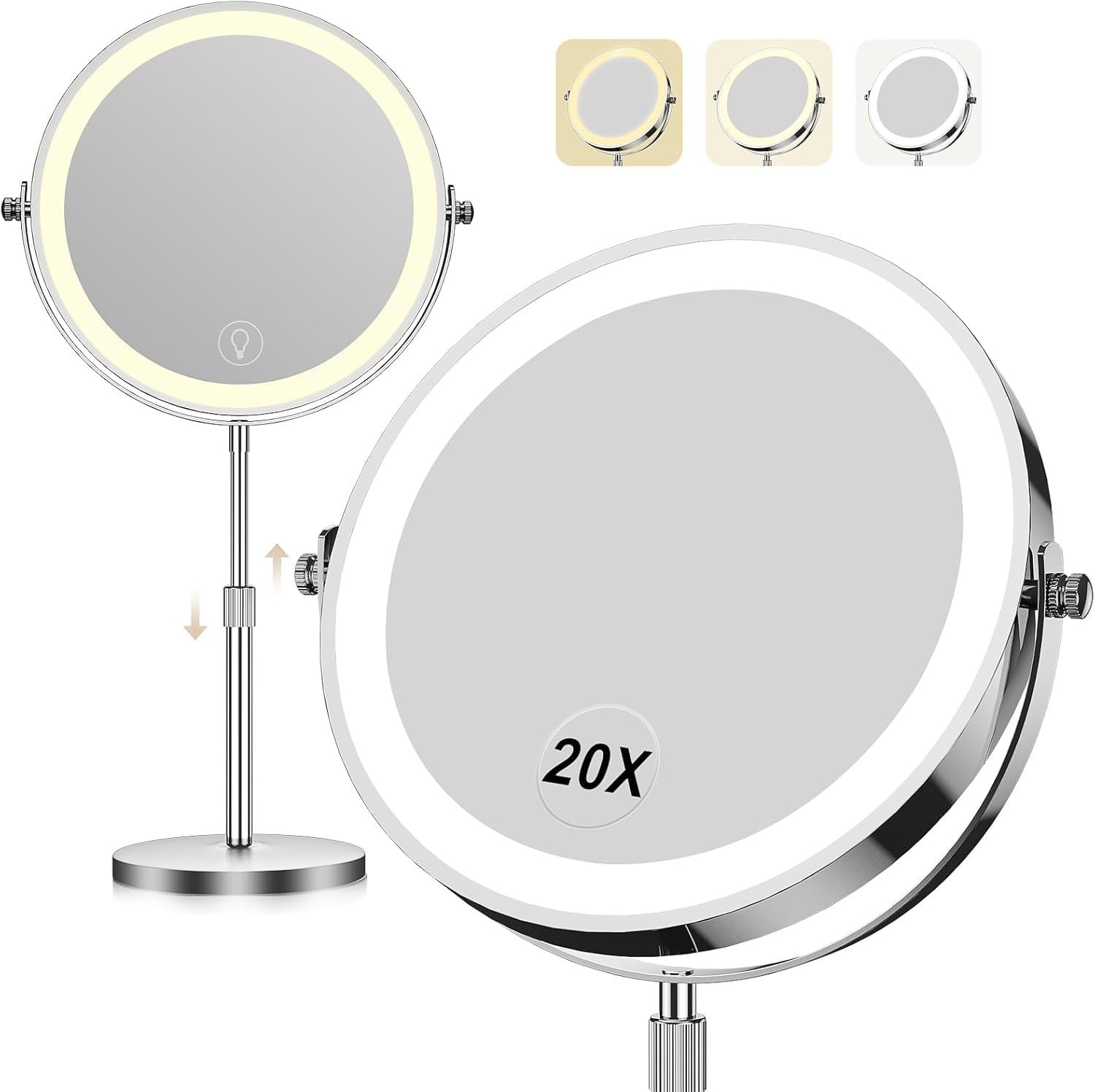 Dienmern Makeup Mirror, 1X/20X Rechargeable Vanity Mirror with Lights