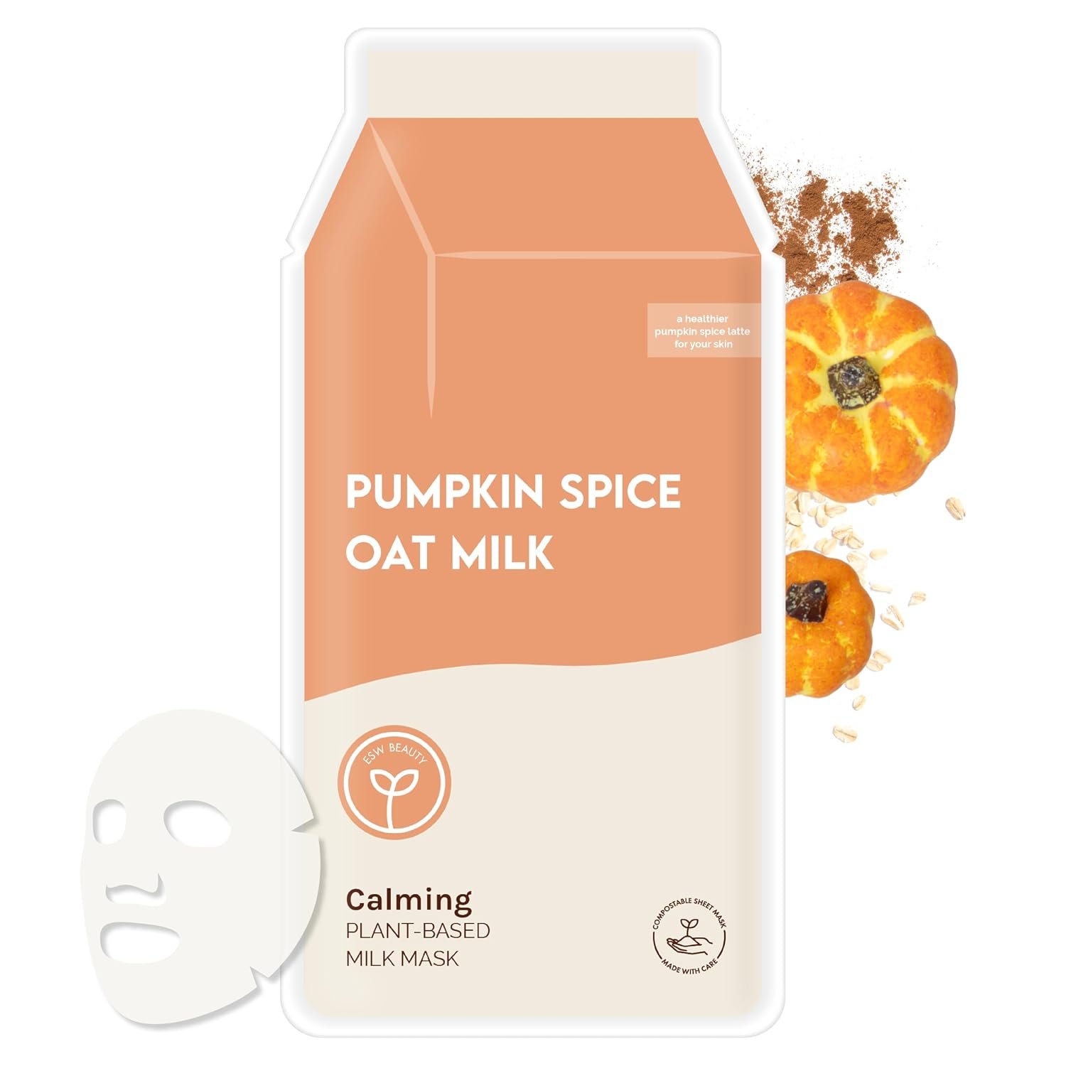 ESW Beauty Pumpkin Spice Oat Milk Face Mask, Korean Skin Care, 1 Pack