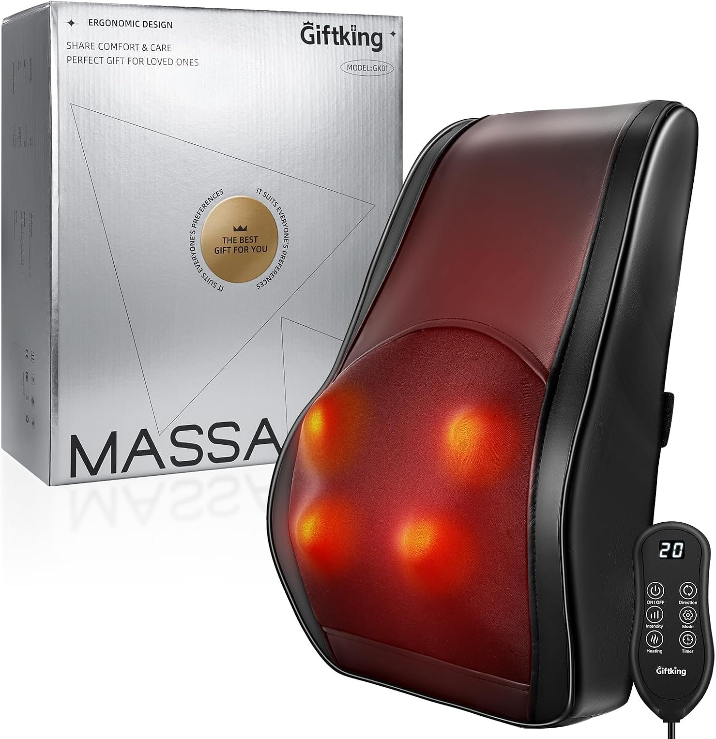 Neck Massager with Heat, Shiatsu Back and Neck Massagers, 3D Deep Tissue Massage Pillow for Back, Shoulder, Leg Pain Relief, Gifts for Mom Dad Wife, with Delicate Package & Card