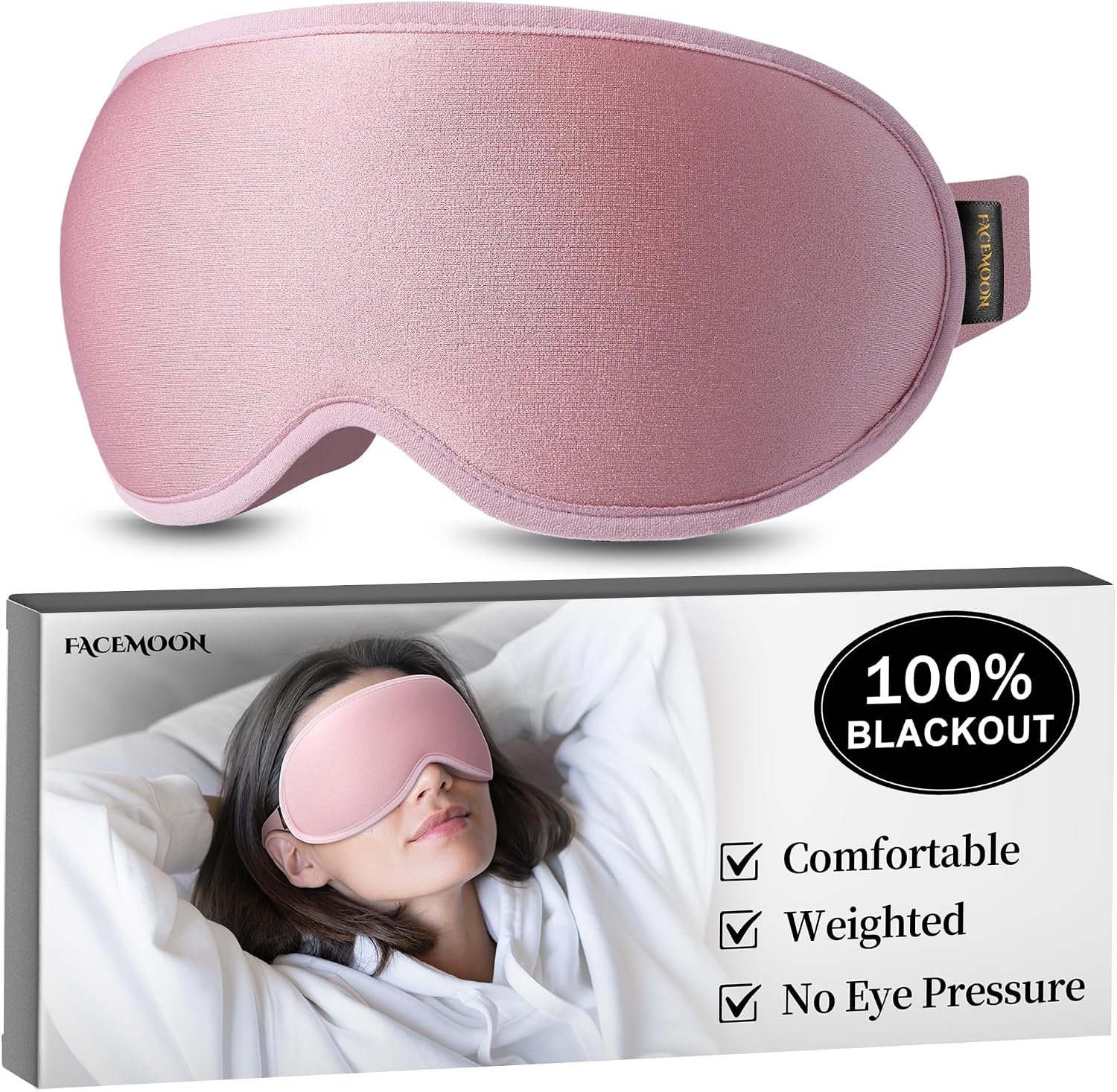 Weighted Sleep Mask for Women: 3D Contoured Blackout Eye Mask for Eyelash Extensions, Zero Pressure Memory Foam Blindfold, Self-Care Relaxation Gift, Travel & Long Flight Essentials (Pink)