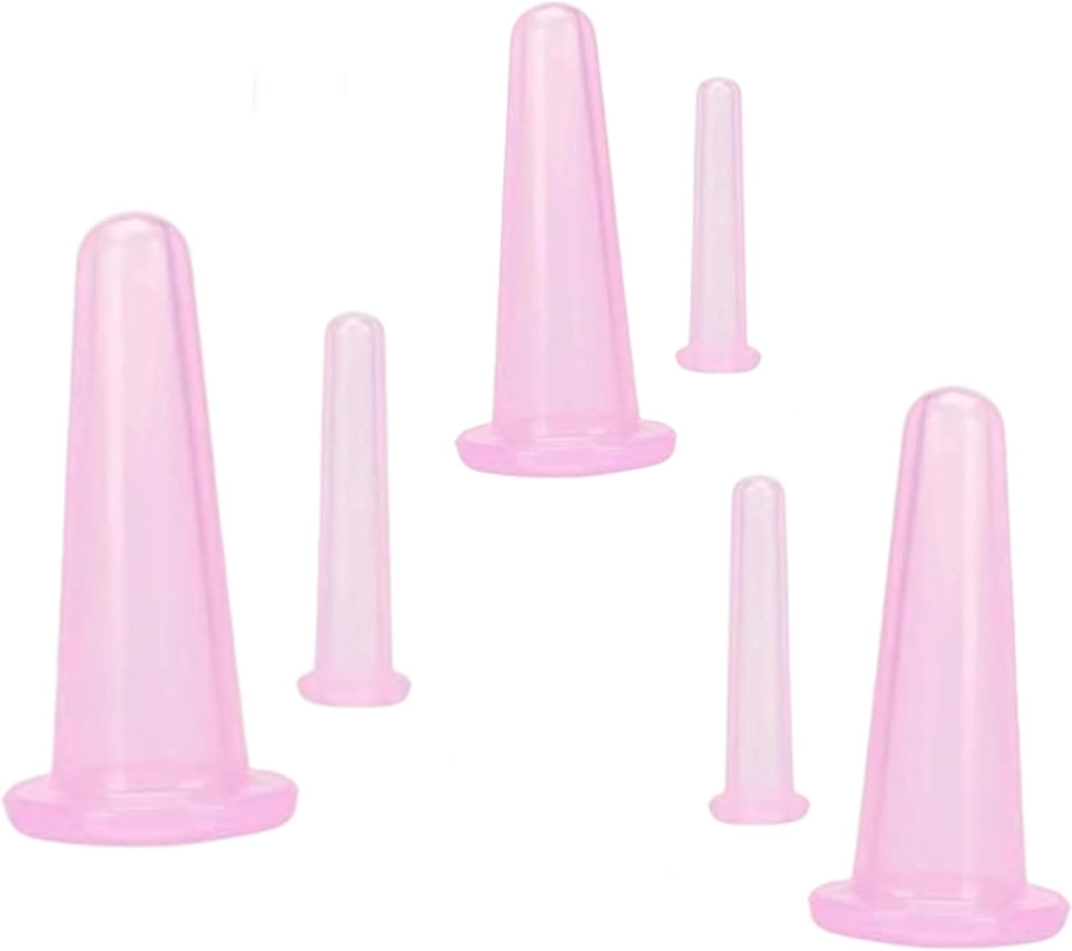 6 Pcs Pink Facial Cupping Therapy Set Anti Cellulite Silicone Vacuum Cupping Cups for Face and Eye Cupping Massage (3 Small + 3 Large)，Massage Tools