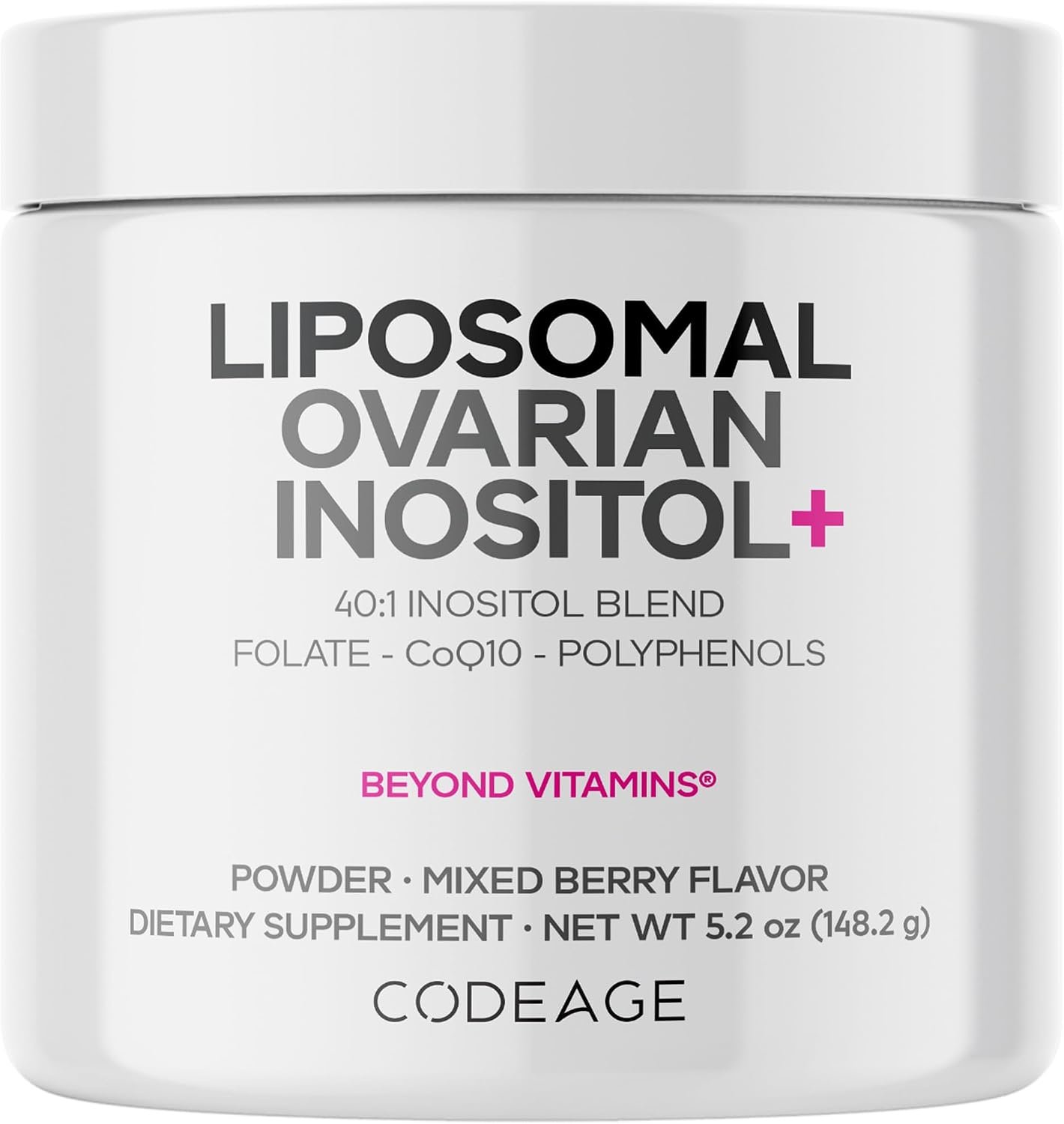 Codeage Liposomal Inositol Powder, Myo & D-Chiro 40:1, Folate, Berry, 5 Oz