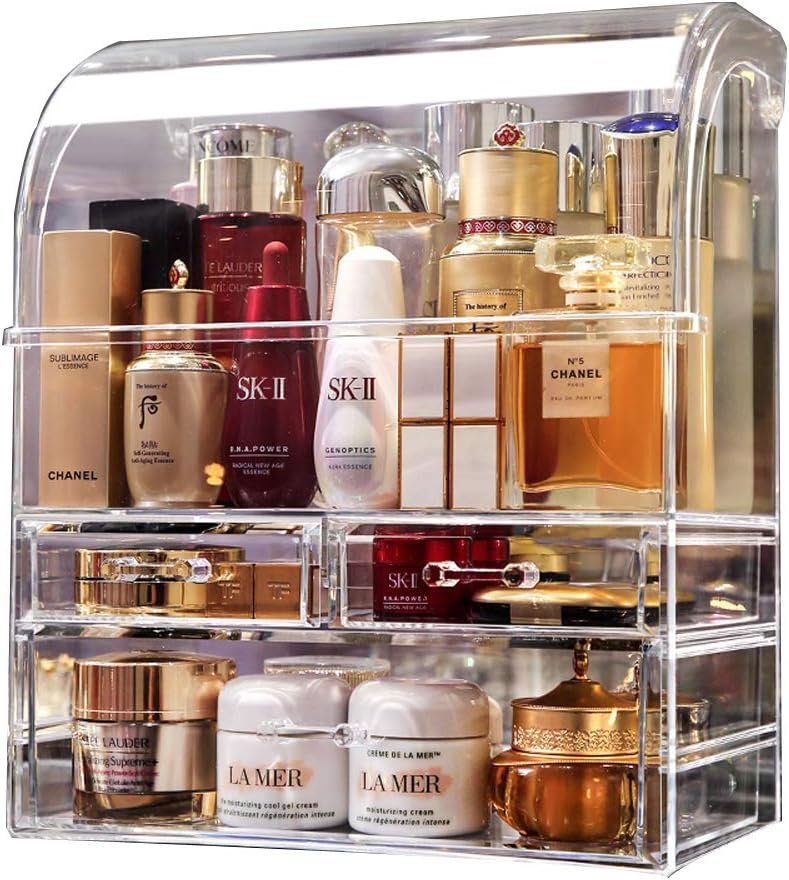 MOOCHI Clear Professional Large Cosmetic Makeup Organizer Bathroom Storage Display Case with Drawers