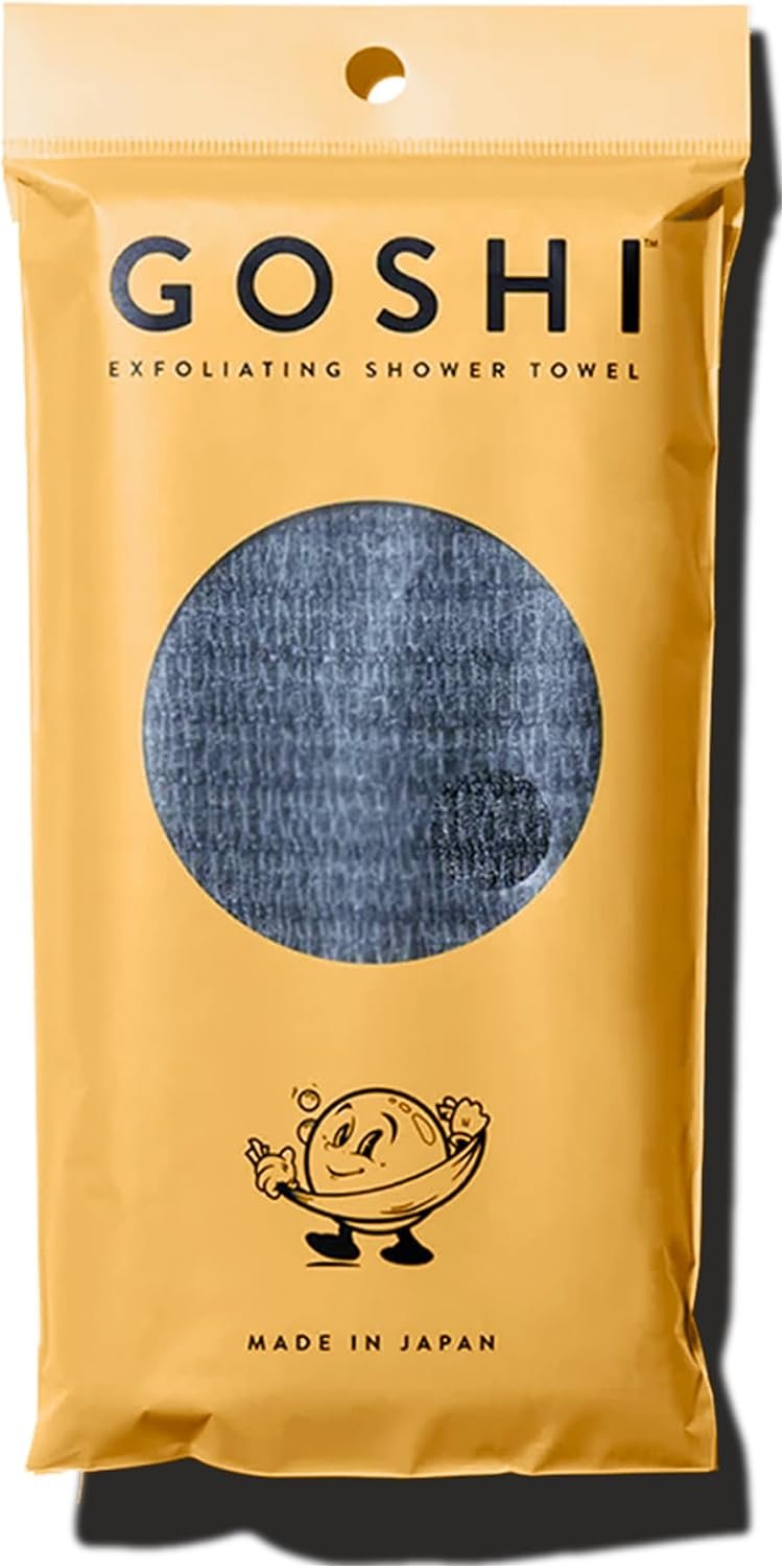 GOSHI Exfoliating Shower Towel – Long Body Scrubber, Grey