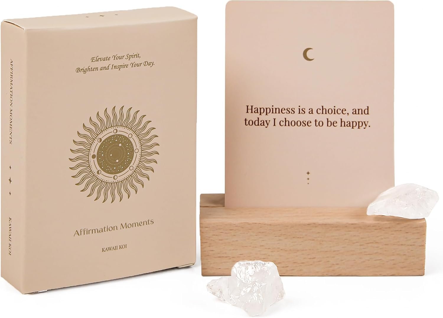 KAWAII KOI Positive Affirmation Cards with Display Stand & Crystals, Daily Inspirational Cards for Mindfulness, Motivation & Self Care, Uplifting Gift for Women – Affirmation Moments