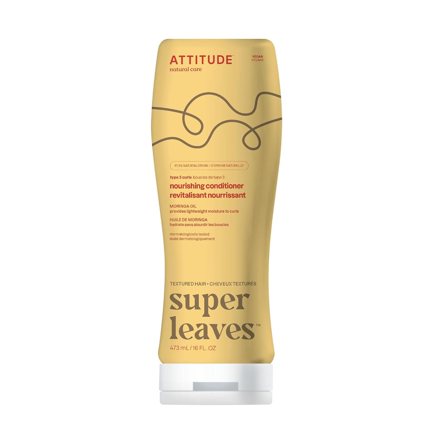 ATTITUDE Nourishing Conditioner for Curly Hair with Moringa Oil, Vegan and Naturally Derived, 3a, 3b, 3c Curl Type, Provides Lightweight Moisture to Curls, 16 Fl Oz