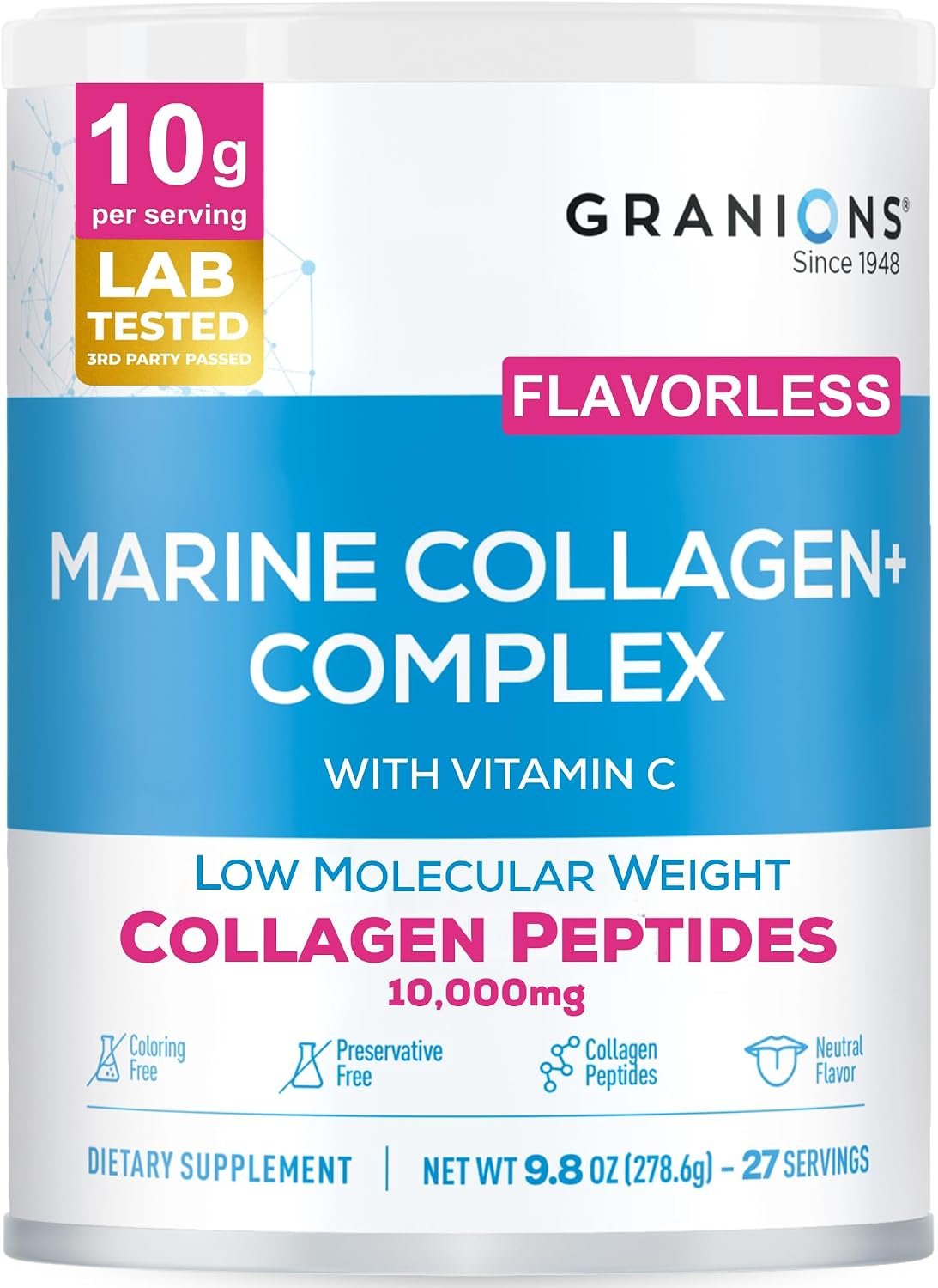 Marine Collagen Powder Unflavored – 10g Type I Hydrolyzed Collagen Peptides with Natural Acerola Vitamin C Antioxidant – Hair, Skin, Nails Vitamins for Women & Men- Pro-Aging Beauty Supplement – 9.8oz