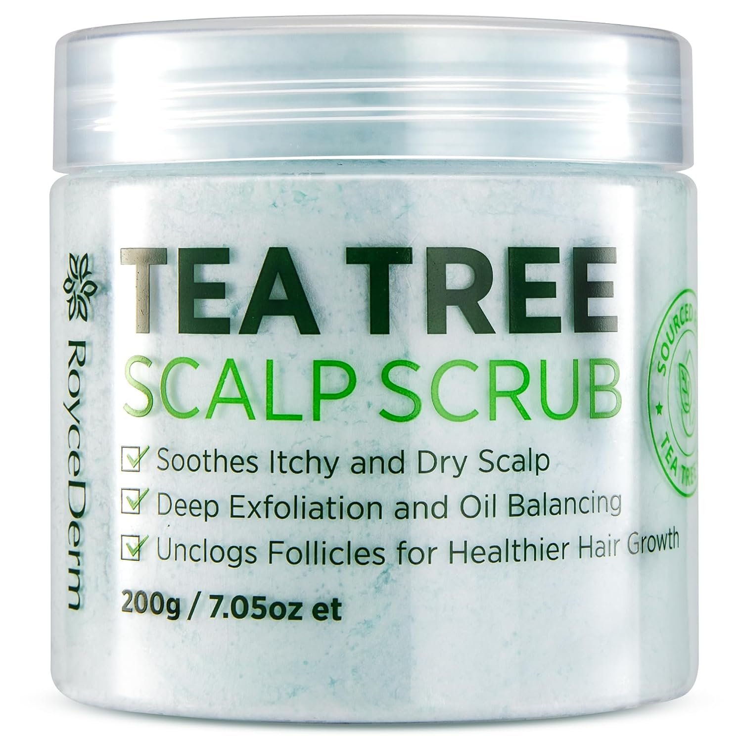 Roycederm Tea Tree Scalp Scrub – Pre-Shampoo Exfoliating Treatment for Dry, Flaky Scalp – Deep Cleansing, Refreshing & Balancing Formula for Healthy-Looking Hair