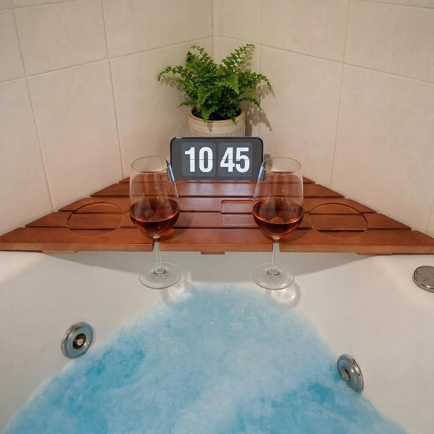 Junkin Bath Tray for Tub, Bamboo Bathtub Corner Tray Caddy