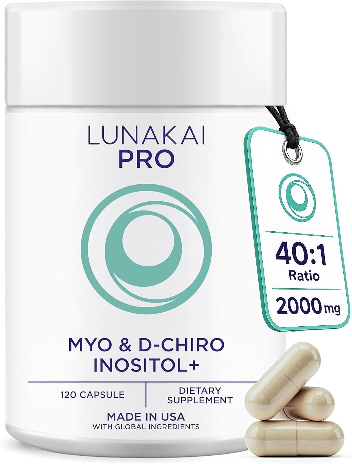 Lunakai Myo-Inositol D-Chiro Inositol for Women 40:1, 2000mg Supplement