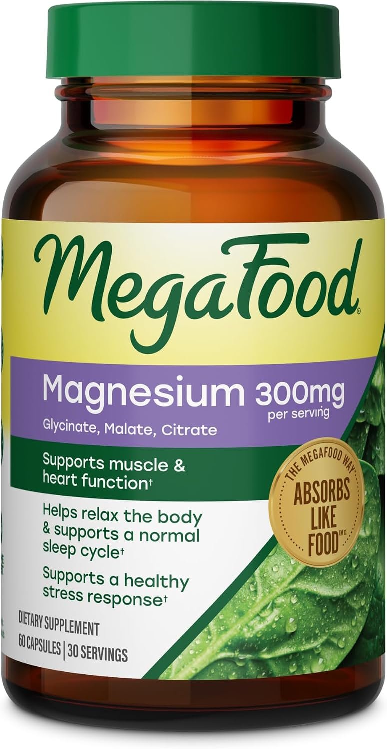 MegaFood Magnesium Glycinate, Malate, Citrate 300mg, 60 Capsules