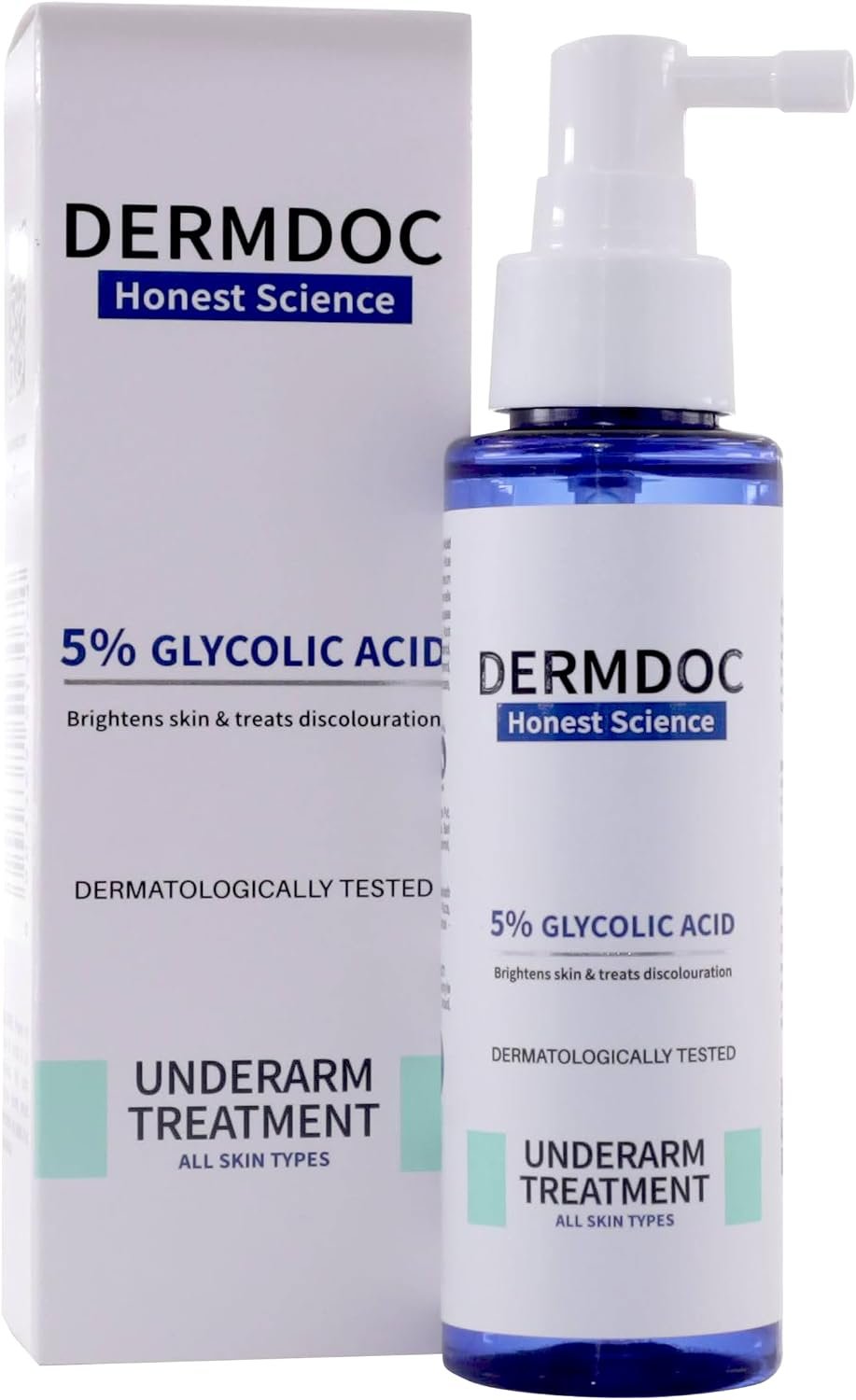 DERMDOC 5% Glycolic Acid Underarm Spray (100ml) | Multipurpose Exfoliating Toner | 3.38 Fl oz