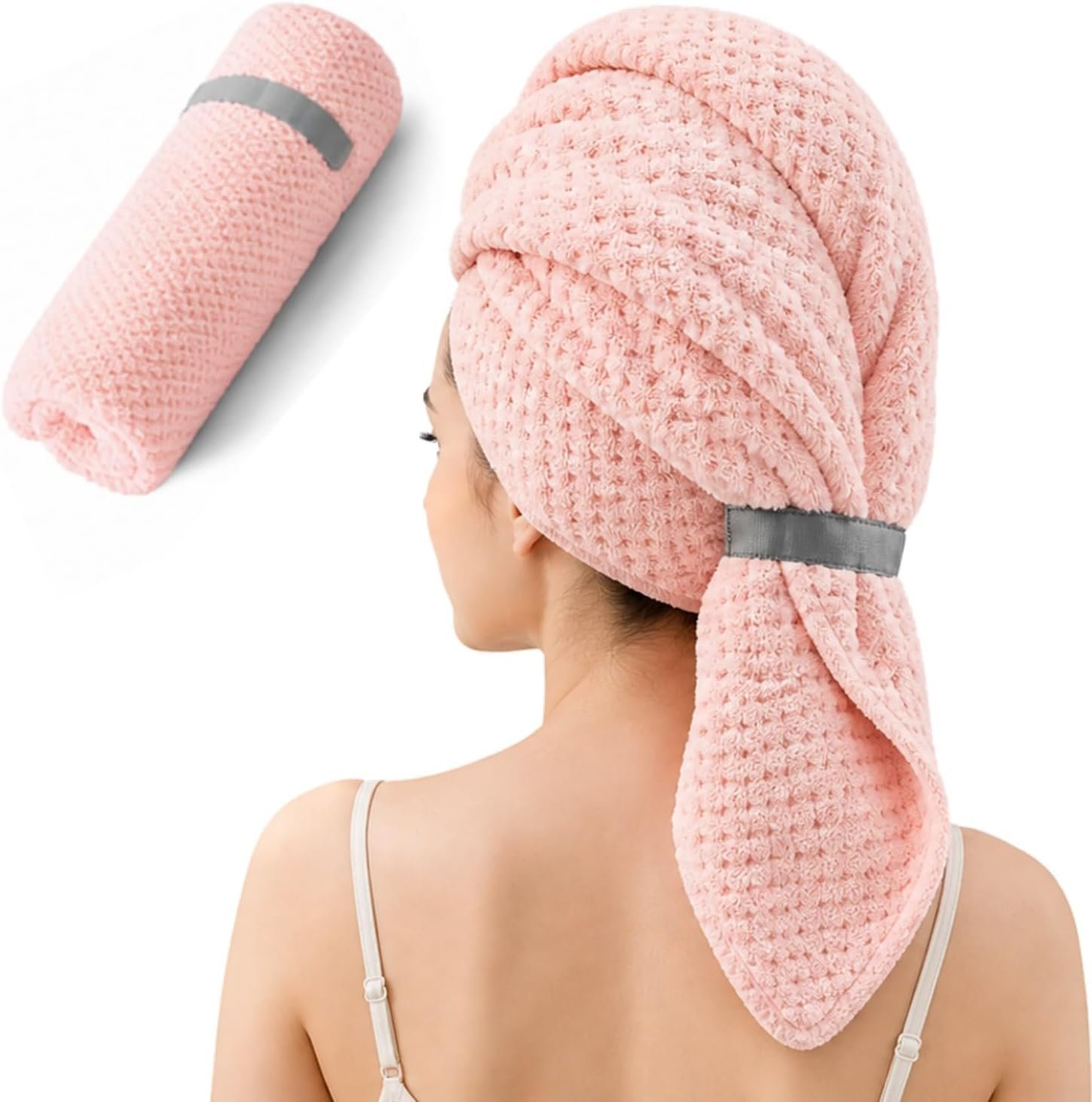 Large Microfiber Hair Wrap Towel for Women, Quick-Dry & Absorbent (Pink)