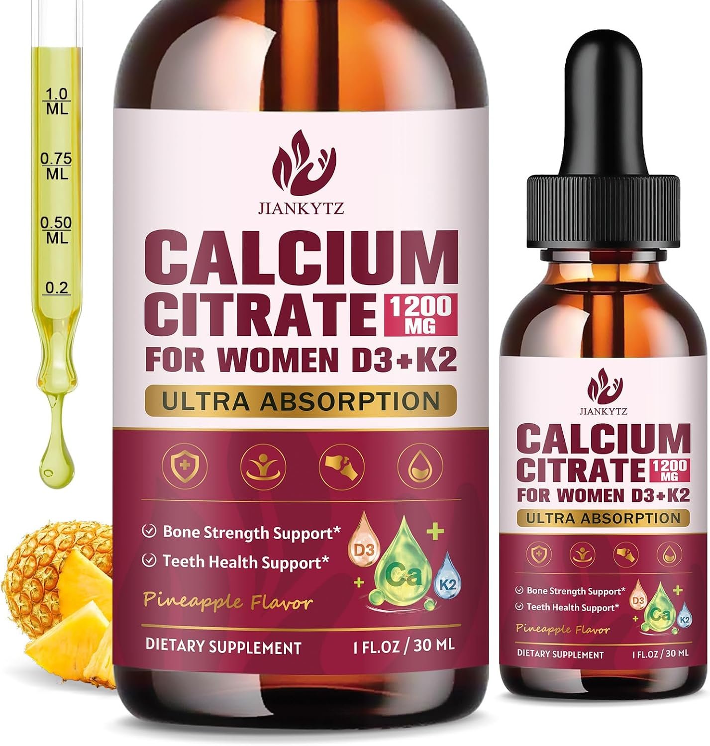 (2 Pack) Calcium Citrate with Vitamin D3 Liquid for Women, High Absorption