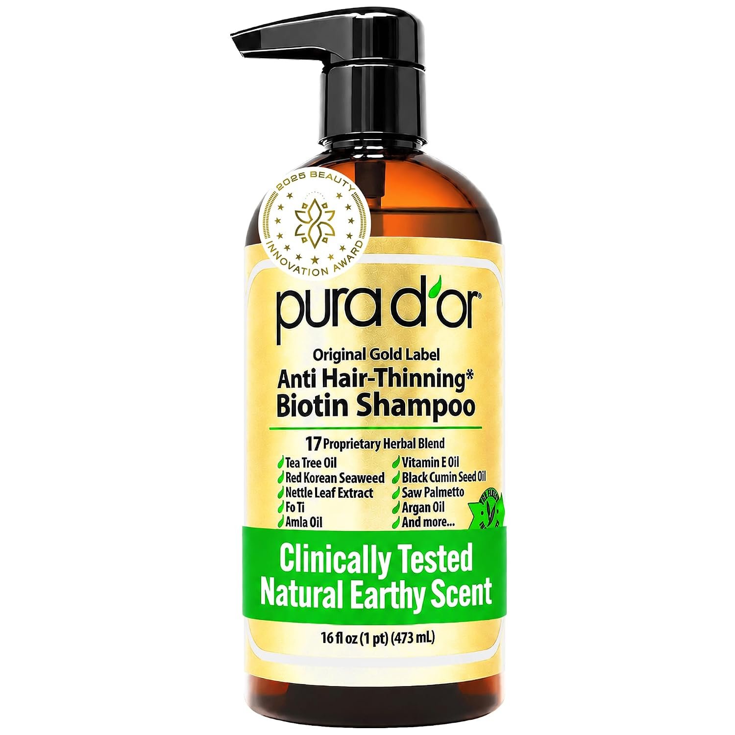 PURA D’OR Original Gold Label Anti-Hair Thinning Biotin Shampoo, 16oz