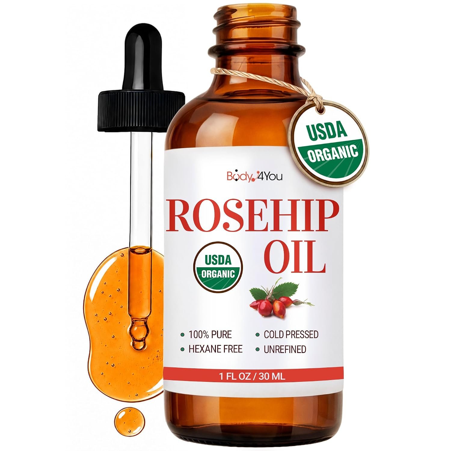 BodyJ4You Rosehip Seed Oil for Face Skin – USDA Organic Cold Pressed Pure
