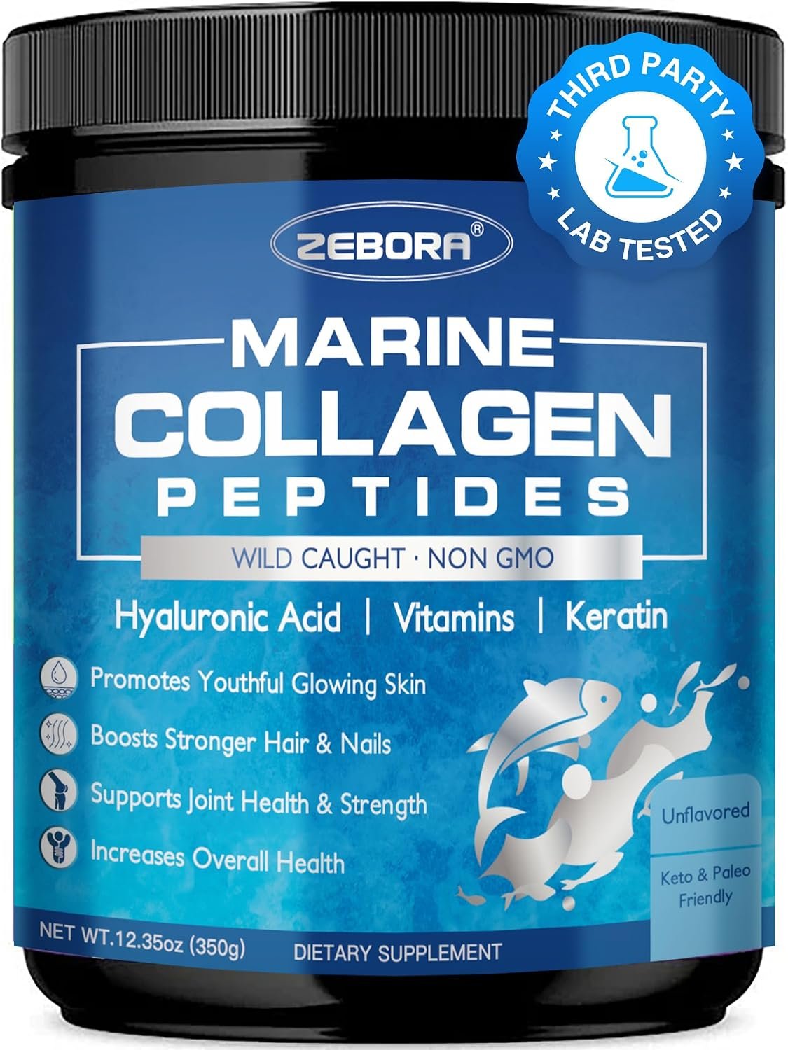 ZEBORA Marine Collagen Peptides Powder for Women, 35 Servings