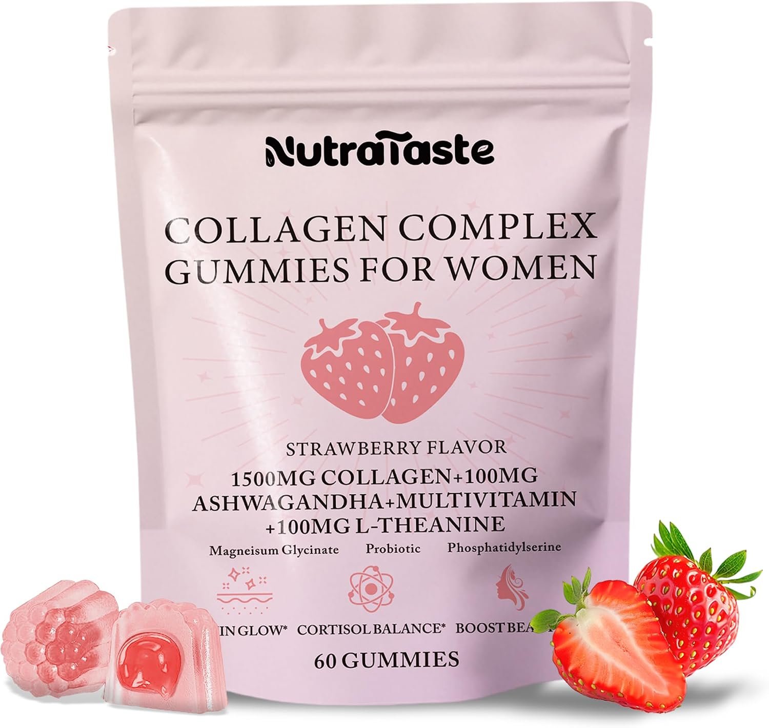 Collagen Gummies for Women | Biotin, Vitamins, Probiotics & Ashwagandha | Skin, Hair & Nails Supplement | Sugar Free, Non-GMO, Gluten Free | Strawberry Flavor – 30 servings