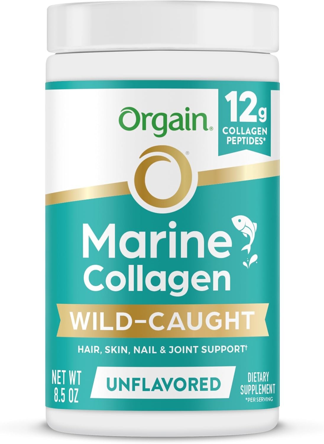 Orgain 12g Wild-Caught Marine Collagen Peptides Powder, Unflavored, 8.5oz