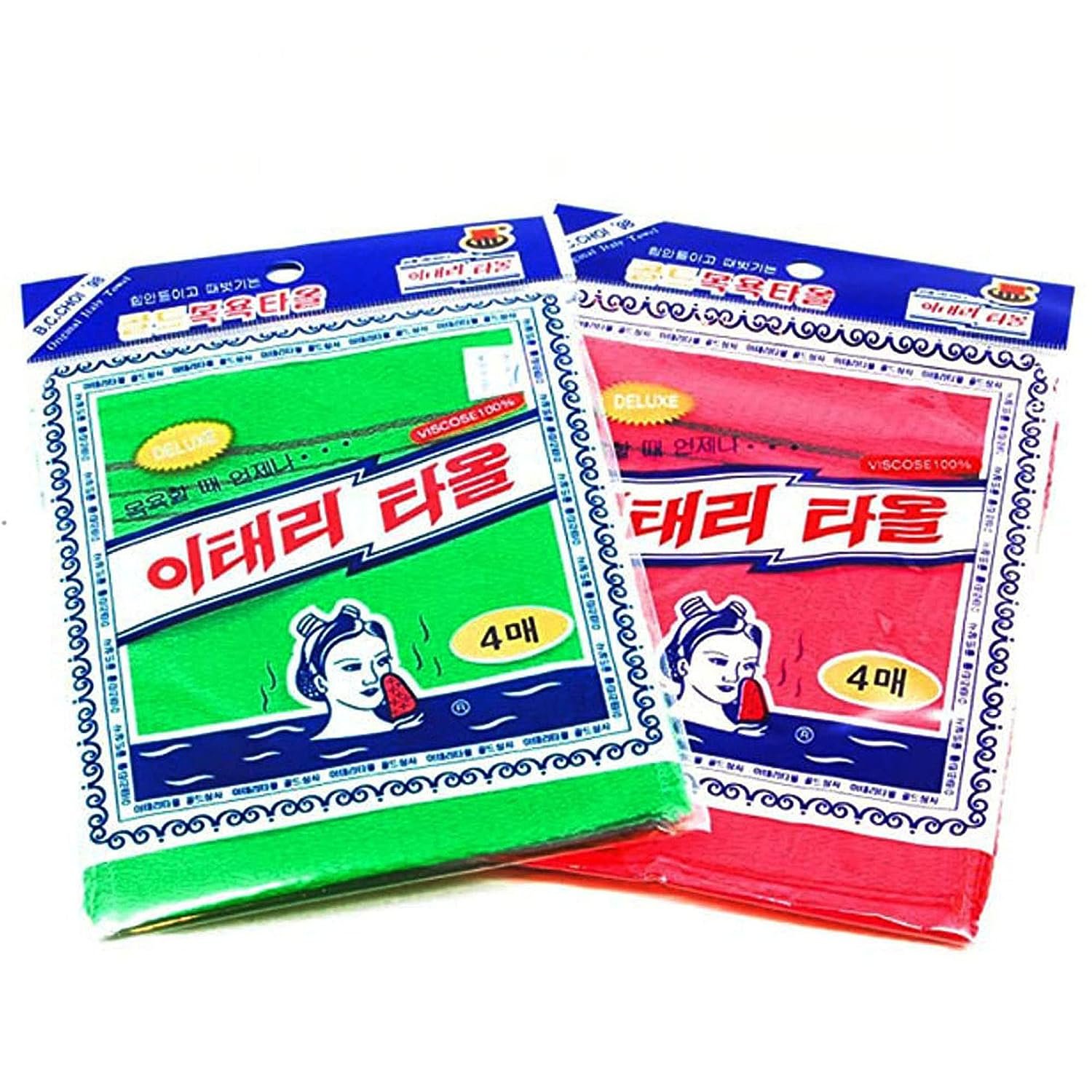 8 pcs Asian Exfoliating Bath Washcloth – Red & Green