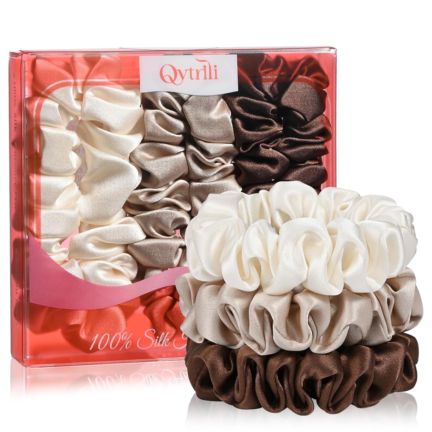 Medium Silk Scrunchies for Women, 3 Pack, 0.8 Inch Wide, 22 Momme