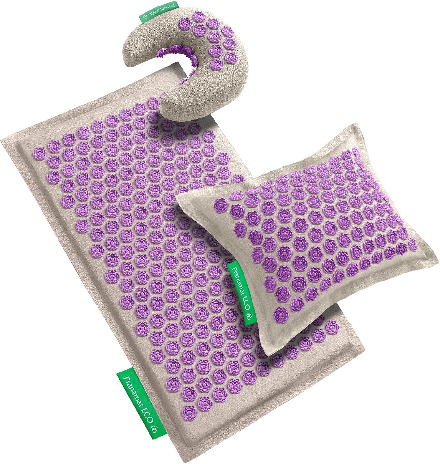 Pranamat Acupressure Large Mat with Regular & Moon Pillow Set, Premium Acupressure Therapy for Pain Relief and Relaxation, Handcrafted in Europe with Sustainable and Natural Materials (Amethyst)